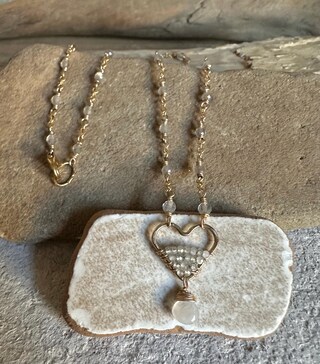 Ciondolo Collana A Cuore In Pietra Di Luna Naturale E Labradorite, Gioiello Artigianale Donna