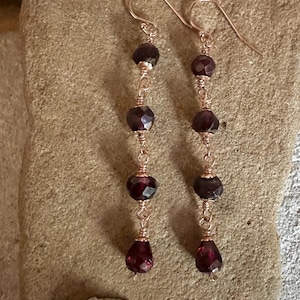 Garnet gemstone rose gold handmade dangle earrings