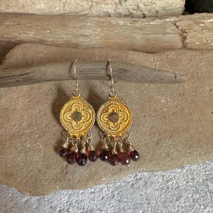 Garnet gemstone gold handmade dangle earrings