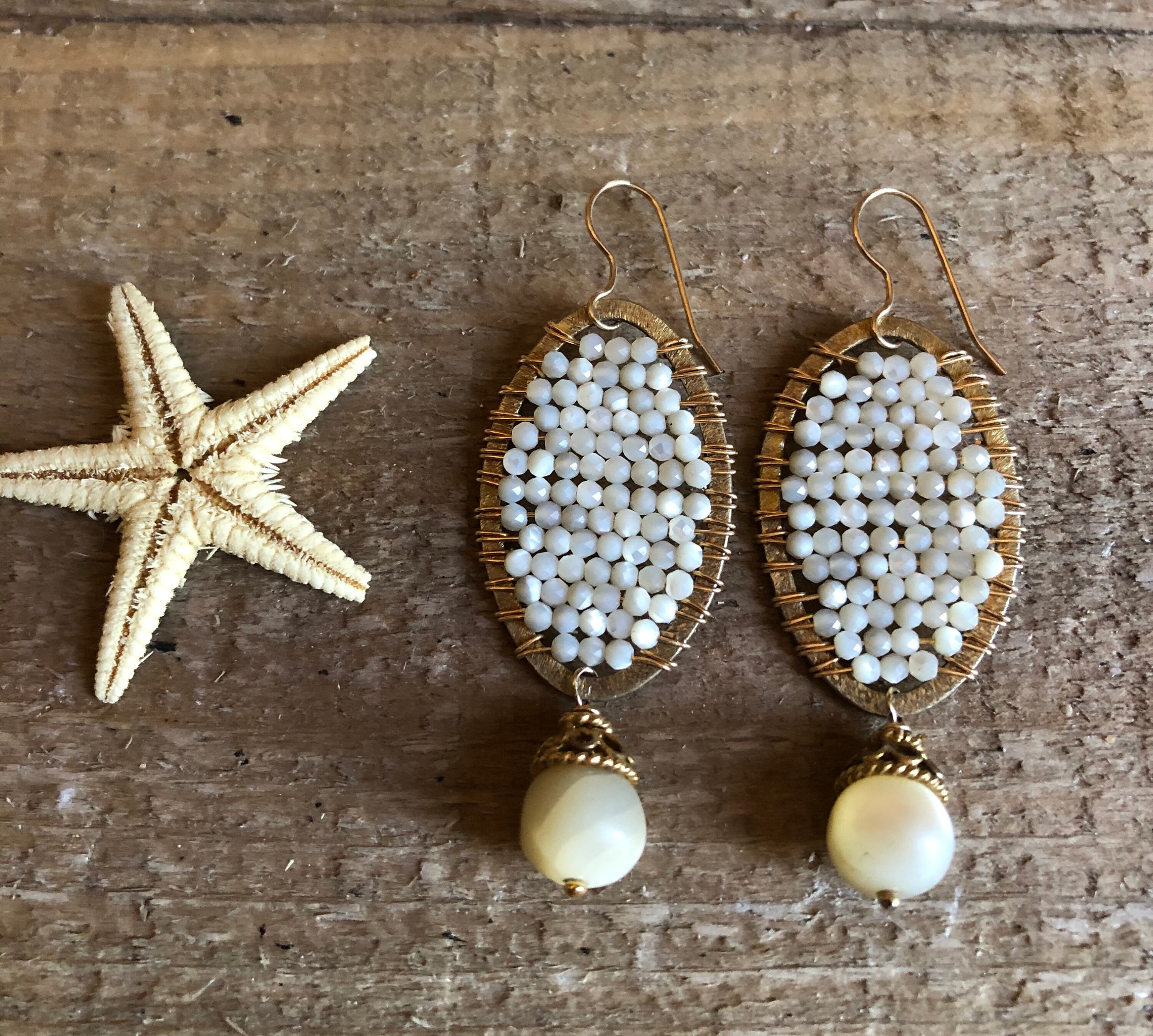 Danielle Gold Statement  Earrings in White Mother-of-Pearl main image 0