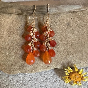 Carnelian gemstone gold handmade dangle earrings