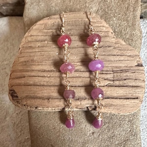Ruby gemstone gold handmade dangle earrings image 2