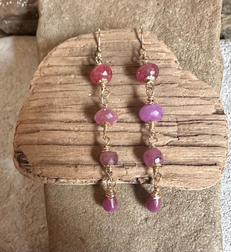Ruby gemstone gold handmade dangle earrings image 2