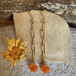 Carnelian gemstone gold handmade dangle earrings