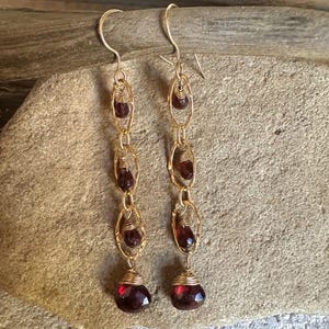Garnet gemstone gold handmade dangle earrings