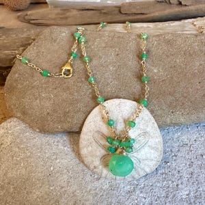 Chrysoprase gemstone gold handmade pendant necklace