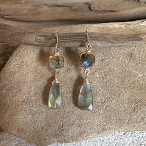 Labradorite gemstone gold handmade dangle earrings