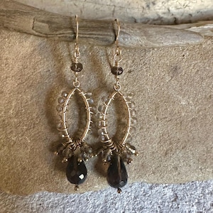 Smoky Quartz gemstone gold handmade dangle earrings