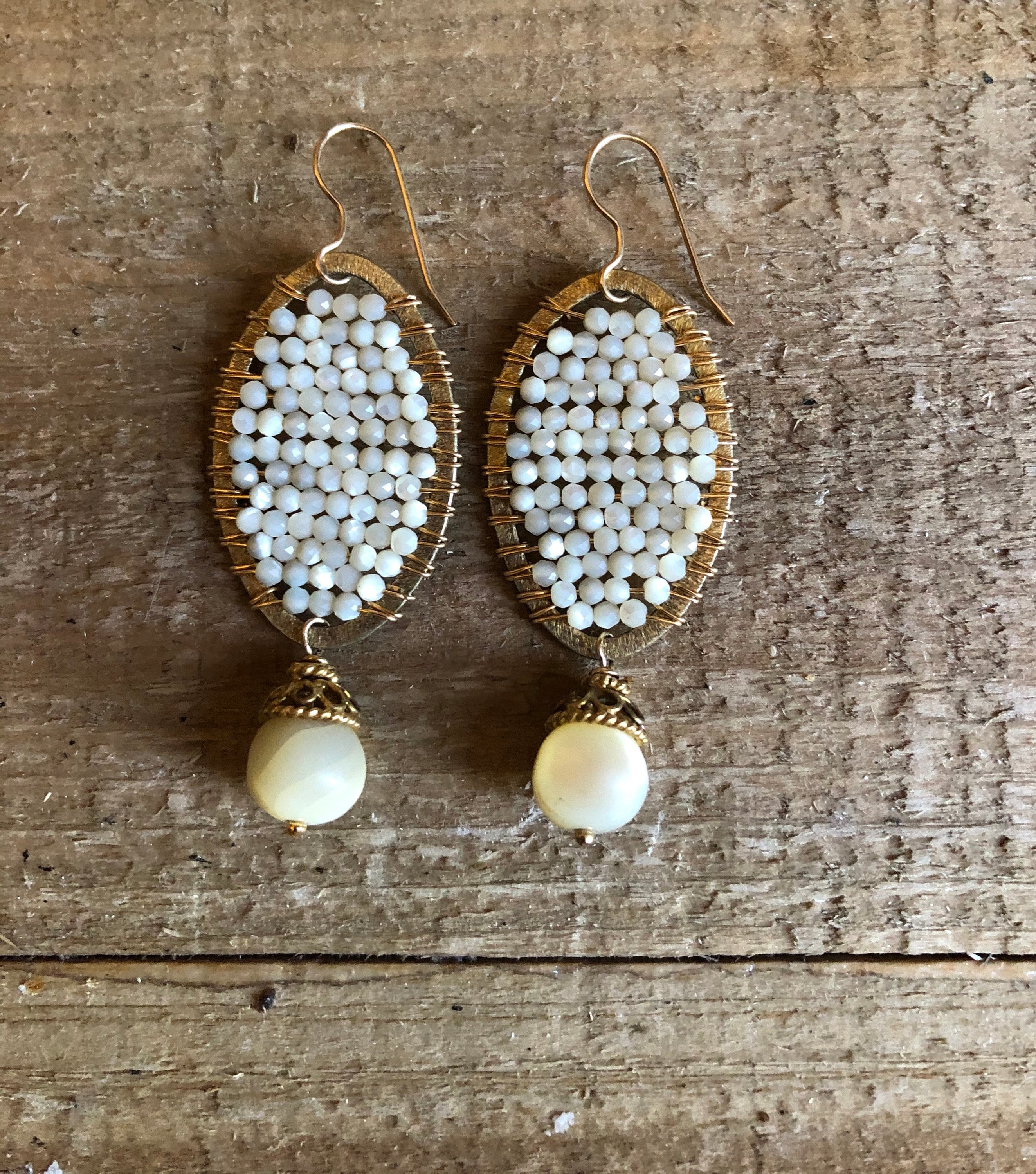 Mother of Pearl Gold Hoop Statement Earrings Etsy
