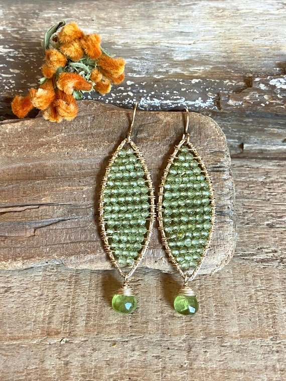 Peridot Gemstone Gold Hoop Earrings Etsy Canada
