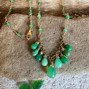 Chrysoprase gemstone gold handmade pendant necklace