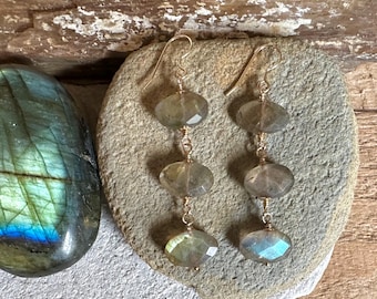 Labradorite gemstone gold handmade dangle earrings