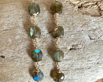 Labradorite gemstone gold handmade dangle earrings