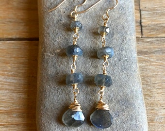Labradorite gemstone gold handmade dangle earrings