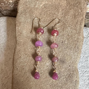 Ruby gemstone gold handmade dangle earrings image 1