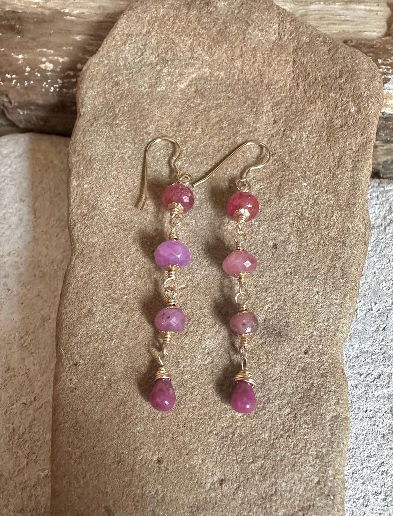 Ruby gemstone gold handmade dangle earrings image 1