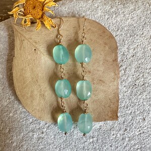 Chalcedony gemstone gold handmade dangle earrings