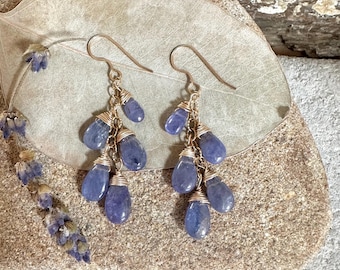 Tanzanite gemstone gold dangle handmade earrings