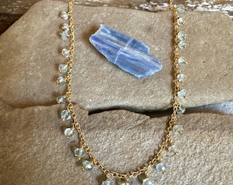 Aquamarine gemstone gold handmade necklace