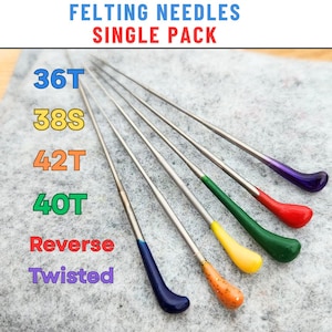 Single PACK  Felting Needles -Spiral-Twisted-Reverse* Color-Coded Single Point Needles with Rubber Handles - 6 needles fine to heavy