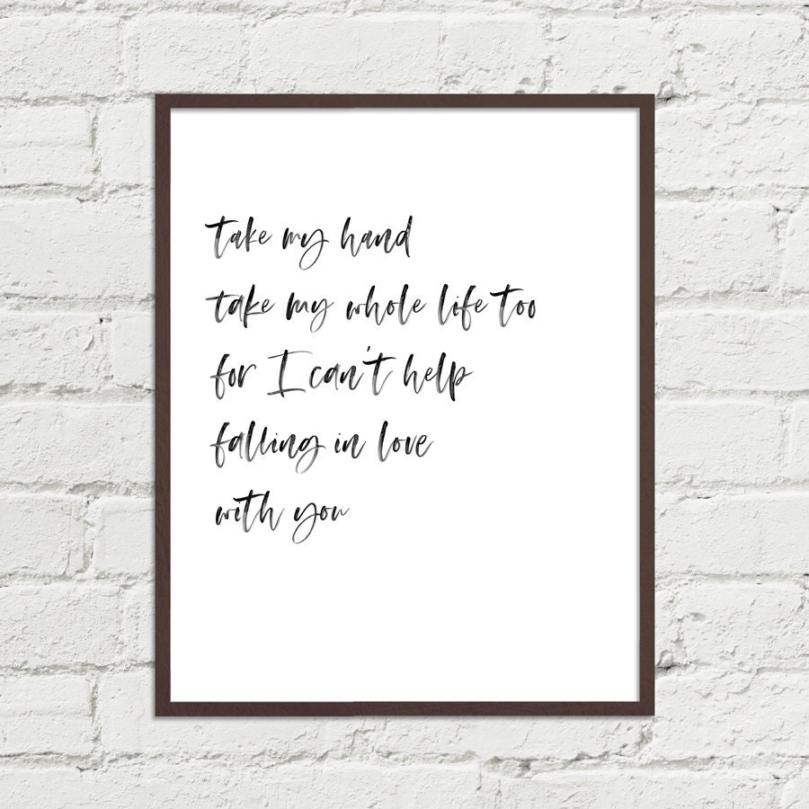 Elvis Presley Can't Help Falling in Love Music Song Lyrics Heart Art Print  Gift