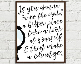 Michael Jackson - Hombre en el espejo Hacer un cambio de canción Letras Arte imprimible 8x10, 11x14, 16x20 JPGs / Descarga instantánea (Imprimir en su propio)