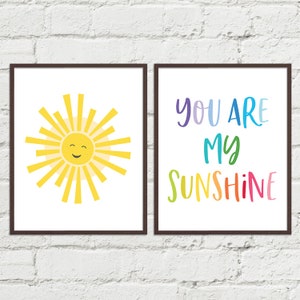 You Are My Sunshine Printable Set of 2 | Modern Nursery Digital Wall Art | 8x10, 11x14, 16x20 JPGs Rainbow Colorful Decor Instant Download