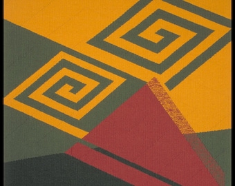 Título - "Ciclo III" Un tapiz tejido abstracto basado en el tema de la regeneración.