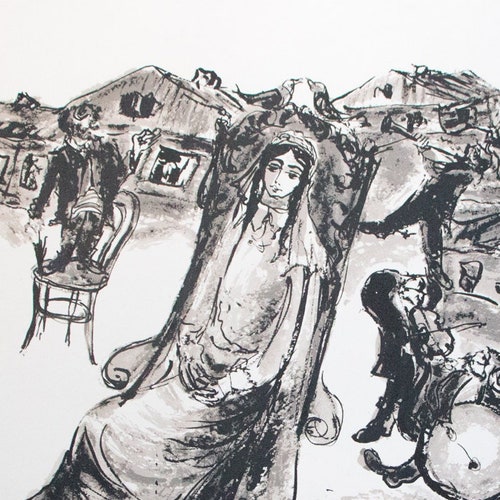 Original print Lithograph archival print of a jewish wedding - limited edition - 