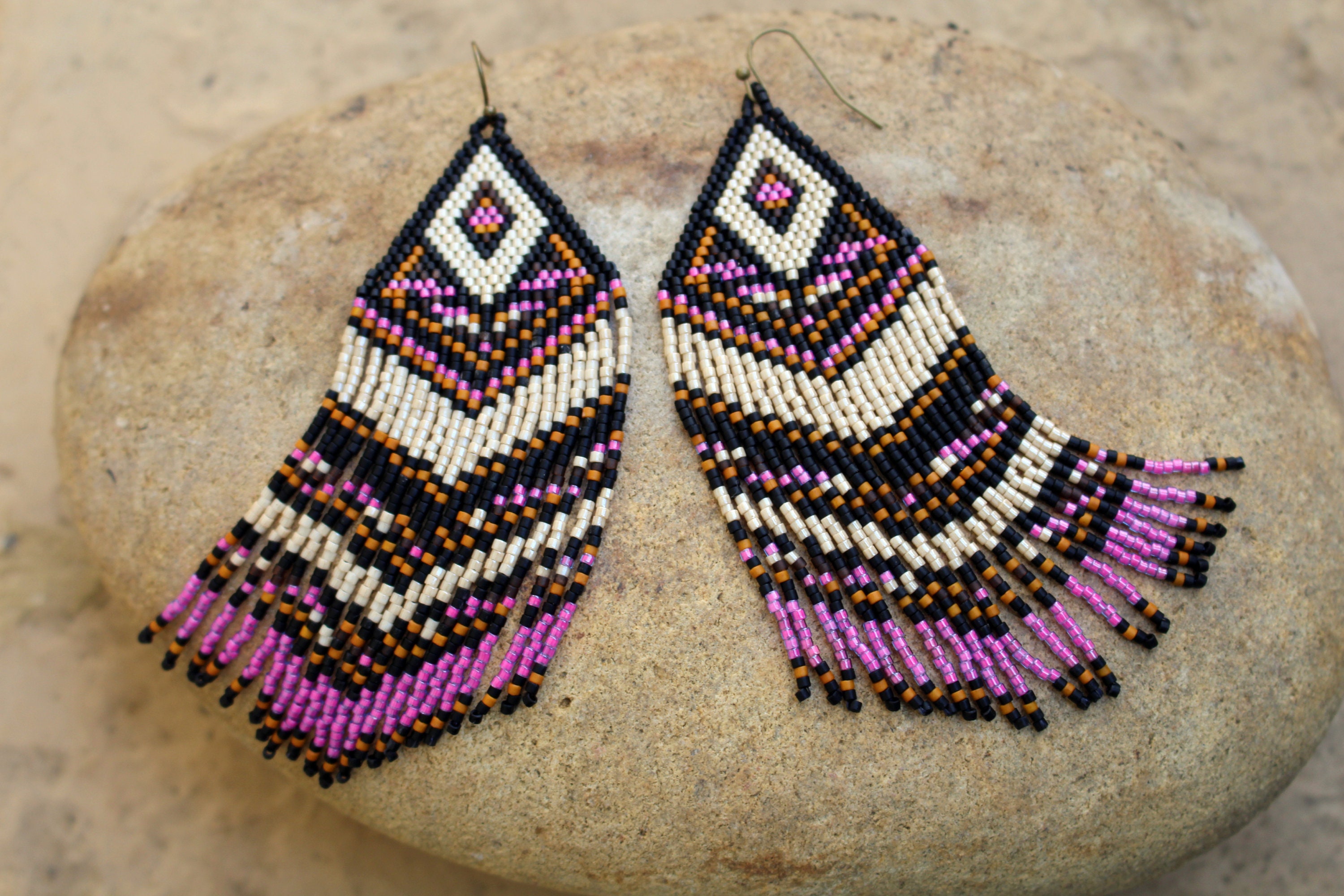 Seed Bead Earrings Native American Pattern Brick Stitch | Etsy