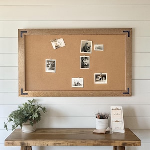 Rustic Wood Framed Bulletin Board, Kitchen Command Center, Handmade Corkboard, Farmhouse Wall Decor