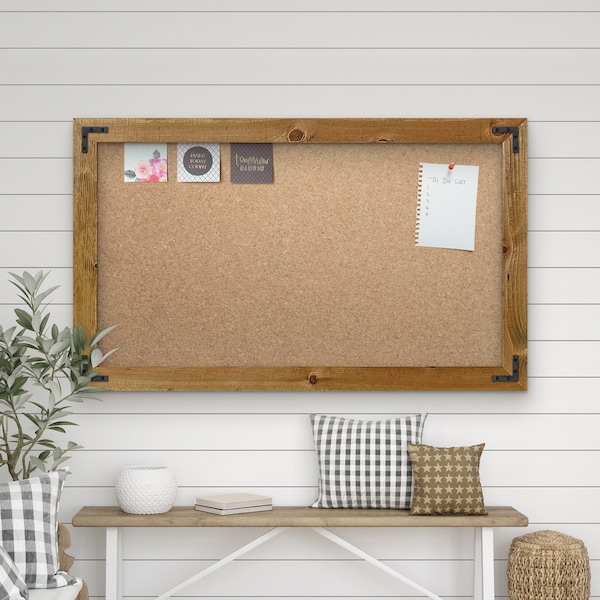 Rustic Wood Framed Cork Board — Bulletin Board / Message Board / Large Cork Board / Farmhouse Cork Board / Frame Cork Board / Office Decor