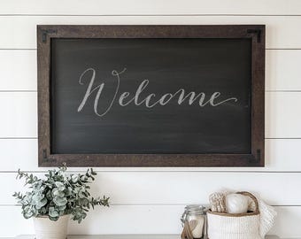Farmhouse Wood Framed Chalkboard, Handmade Message Board, Home Office Decor, Wall Organizer