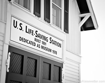 Ocean City Maryland - Lifesaving Station in Black and White Photo, Boardwalk Photograph, Lifeguard Water Rescue, Beach, Wall Art, Home Decor