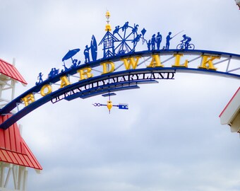 Boardwalk Sign Photograph, Ocean City Maryland Photo, Travel Photo, Sign Photo, Blue, Red, Yellow, Fine Art Photography, Home Decor