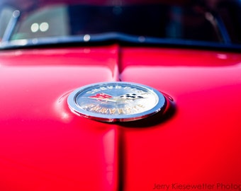 Chevrolet Corvette Photograph, 1961 Red Corvette Stingray, Antique Car Art, Vintage Car Photo, Man Cave Decor, Boys Nursery Decor, Red Decor