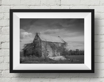 Abandoned House Photo, Black and White Architecture Photograph, Berlin, Ocean City, Maryland, Farm House, Haunted House Photo, Rustic Decor