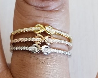 Infinity ring with Cz band - Sterling Silver - wedding band- promise ring - Plain Sterling Silver, Rose gold Plating &  Yellow gold Plating