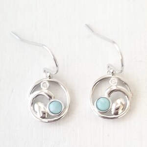 Small Wave  Larimar and cz Earrings with  925 Sterling Silver  (5 options available) - Dominican Larimar - Calming Stone