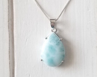 Large Tear drop Larimar pendant - Sterling Silver  (3 opts avail)- Pear Shaped- Dominican Larimar  Calming Stone
