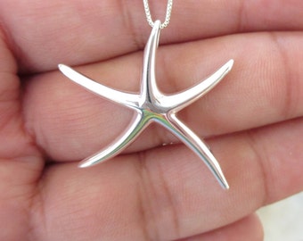 Medium Dancing Starfish Pendant Sterling Silver - Plain Sterling Silver and Yellow plating over Sterling Silver