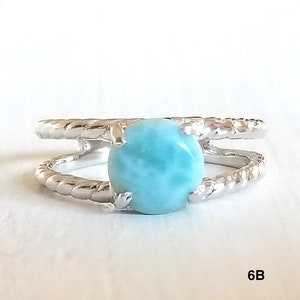 Round Larimar ring with rope bands  -925 Sterling Silver (Size 6)- 3 Options Available -Dominican Larimar - Calming Stone - healing stone