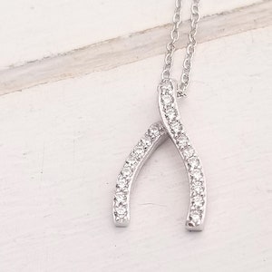Wishbone necklace with CZ Sterling SilverD image 2