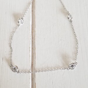 Diamond by the Yard Anklet with 4 stones- Cz by the Yard Anklet - Sterling Silver (D)