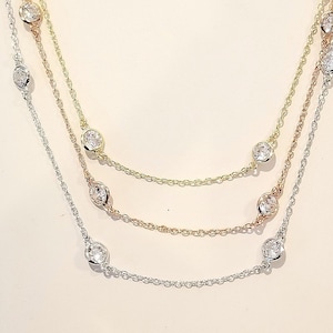 Diamonds CZ by the Yard Necklace Sterling Silver 3 colors available in 5 lengths Silver, Rose & Yellow image 1