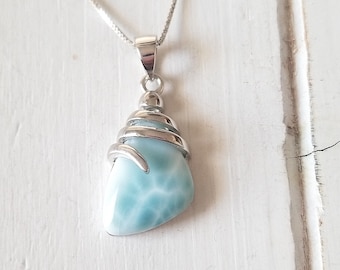 Larimar pendant with Silver wrap design 925 Sterling Silver and beautiful design (5 Options Available) - Dominican Larimar - Calming Stone