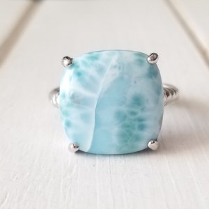 Large Square Larimar Ring - 925 Sterling Silver (Size 10) ( 2 Options available)- Dominican Larimar - Calming Stone