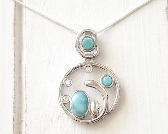 Wave Larimar Pendant with  925 Sterling Silver (Large)  (5 options available) - Dominican Larimar - Calming Stone