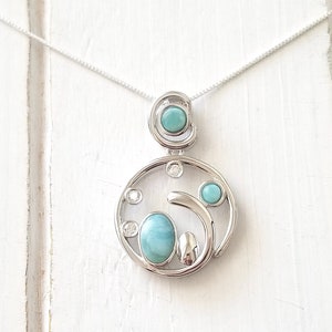 Wave Larimar Pendant with  925 Sterling Silver (Large)  (5 options available) - Dominican Larimar - Calming Stone