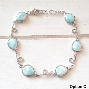 Teardrop Larimar bracelet-  925 Sterling Silver - Dominican Larimar  Calming Stone
